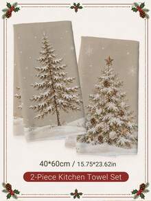 2pcs Christmas Vintage Christmas Tree Pattern Kitchen Towels, Soft Polyester Material Dish Cloths, Suitable For Kitchen Decor, Kitchen Cleaning, Holiday Party Decoration, Kitchen & Bathroom Supplies Home Essentials, Home Decor, Housewarming Gift - Multicolor - View 8