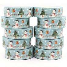 Christmas Washi Tape - 15mm X 10m, Watercolor Tree And Snowman Pattern, Decorative Adhesive Tape For Scrapbooking, DIY Crafts, Gift Wrapping And Party Decoration - Multicolor - View 7