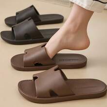 1 Pair Premium Leather-Feel EVA Soft Sole Slippers, Non-Slip Outdoor Indoor Home Bathroom Slides - Multicolor - View 2