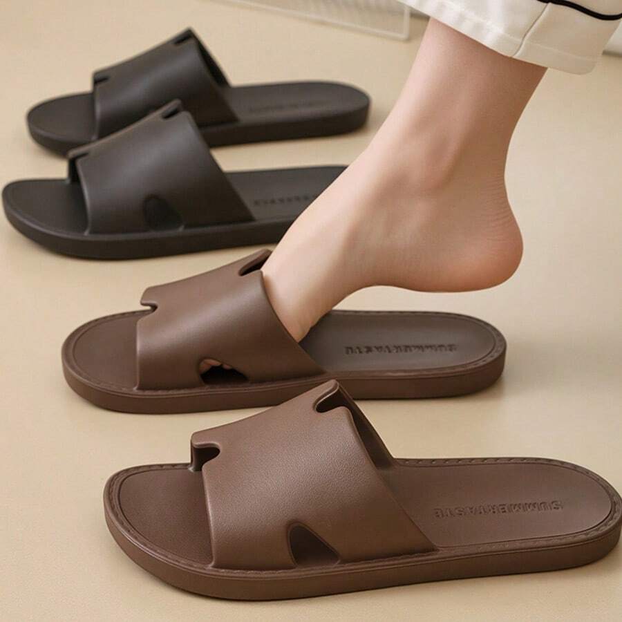 1 Pair Premium Leather-Feel EVA Soft Sole Slippers, Non-Slip Outdoor Indoor Home Bathroom Slides