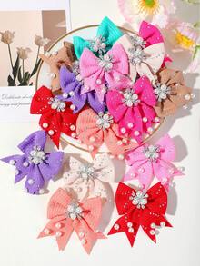 12/6pcs Girls Brown Tone Pearl Fabric Bow Hair Clips Princess Style Alligator Hair Clips Hair Accessories Non-Damaging Side Clips Hair Clips For Daily Use - Multicolor - View 5