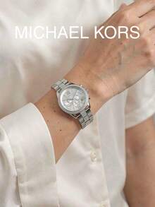 Michael Kors MK7506 Brynn Luxury Women's Watch, Three-Hand Quartz Chronograph, Silver Stainless Steel Band With Full Rhinestone Decoration, 40mm Large Dial, Calendar Function, Versatile For Workplace - White - View 4