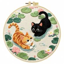15*15cm/5.9*5.9in 20*20cm/7.9*7.9in,Mischievous Cats Embroidery Kit, DIY Handmade Embroidery Set For Adult Beginners, Home Gift, Women's Sewing Gift, Including User Manual, Printed Pattern Fabric, Embroidery Frame, Needle And Thread. - Mischievous Cats - View 12