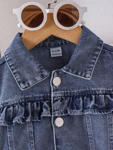 1pc Baby Girl Blue Cute Style Ruffle Front Decor Long Sleeve Jacket, Spring/Autumn - Blue - View 4