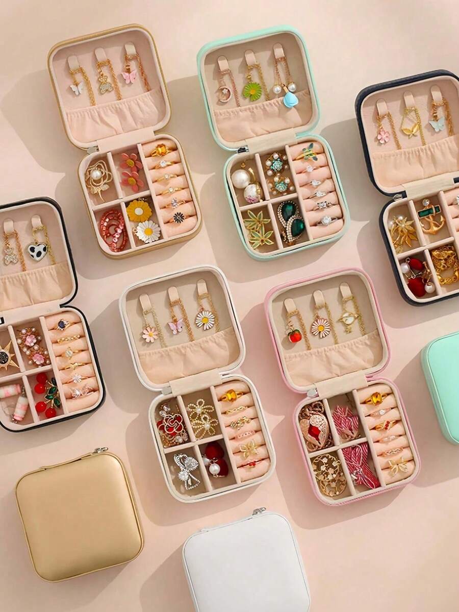 1pc Mini Jewelry Storage Box, Display Box, Travel Jewelry Zipper Box, Suitable For Earrings, Necklaces, Rings, Jewelry Box, Mini Ring And Necklace Storage, Perfect As A Gift For Her On Valentine's Day, Christmas, Halloween, New Year, Aesthetic Design - Multicolor - View 1