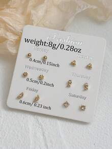 6對金色迷你耳釘星星不對稱幾何水鑽組合耳環，適合女性日常配戴與通勤，珠寶禮物 - 金黃色 - 查看 4