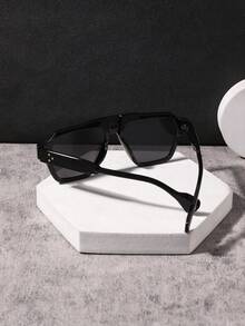 1 PC Men's Casual Simple Aviator Fashion Glasses Double Beam Frame Solid Color Lens Lightweight For Weekend Leisure Trip Commute With Glasses Box - Multicolor - View 8