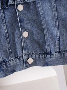 1pc Baby Girl Blue Cute Style Ruffle Front Decor Long Sleeve Jacket, Spring/Autumn - Blue - View 9