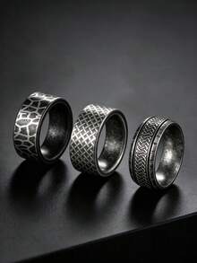 3PCS Simple Retro Celtic Braided Stainless Steel Rings, Men's Jewelry Accessories, Anniversary Gift For Men, Wear For Daily And Party - 3-pack - View 3