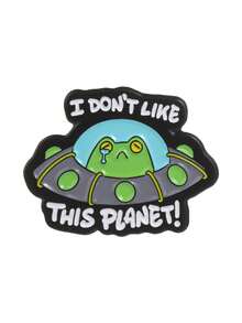 1Pc Sad Green Frog Riding UFO Enamel Brooch, Blue Alien Ship With Funny Complaint Text, Novelty Pin Badge For Bag, Coat And Daily Outfit - Multicolor - View 11