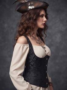 Women's Renaissance Style Corset Top, Adjustable Straps, Floral Underbust Corset, Lace-Up Design, Suitable For Renaissance Fairs, Pirate Cosplay, Halloween Parties - Black - View 4