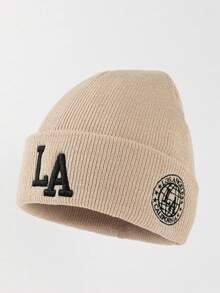 1pc Unisex Fashion Deformed A Logo Embroidered Brimless Knit Beanie Hat, Woolen Cap For Autumn/Winter Daily Warmth And Travel Outfit - A - View 12