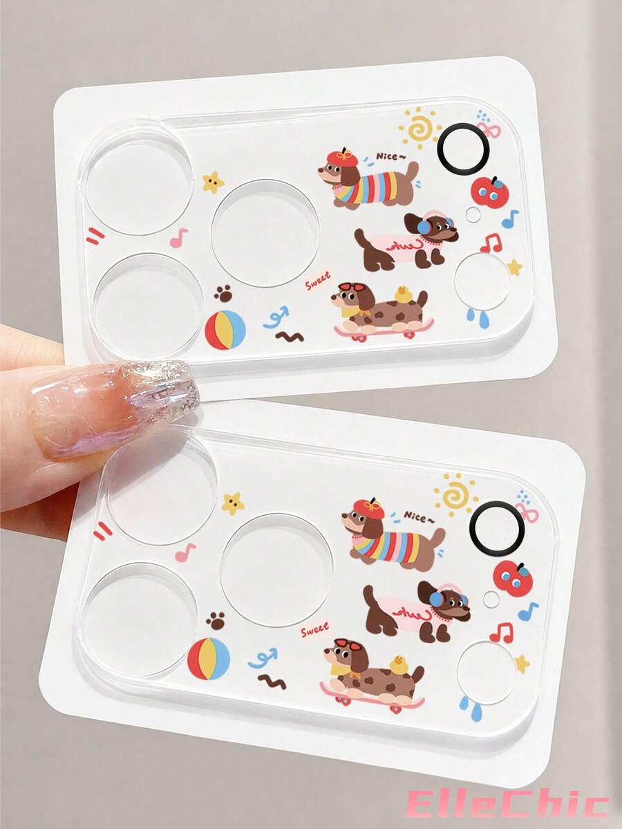 1-Pack Cartoon Sausage Dog Pattern Camera Lens Protector, Compatible With 17 Pro/17 Pro Max, 18 Pro/18 Pro Max Full Series. Full-Coverage Rear Camera Protection, Scratch & Wear Resistant, Easy To Install. - Clear - View 1
