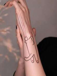 STARTTOOS 1pc Minimalist Cute Healing Cat Pattern Party Gift DIY Holiday Gift Music Festival Temporary Waterproof Tattoo Sticker For Arm, Waist, Abdomen, Leg - Multicolor - View 2