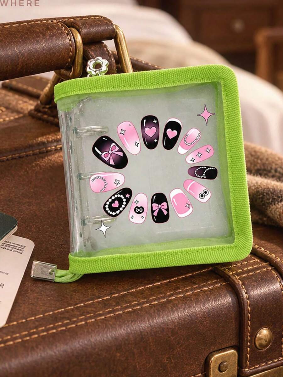 Nail Art Storage Bag, Mini 3-Ring Zipper Binder, Nail Tool Organizer (Nail Pusher, Small Nail File), Shiny PVC Photo Card Holder, Portable Card Collection Album, Also Works As Cash Budget Envelope, Lightweight And Space-Saving For Nail Display And Card Organization, Designed For Collectors And Nail Professionals, Perfect For Back To School And Holidays, Thoughtful Gift For Yourself Or Friends, Provides A Neat Home For Nail Samples And Collection Cards - Multicolor - View 1