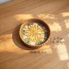 Handmade Woven Rattan Decorative Plate, Diameter 5.51 Inches, Height 0.984 Inches, Colorful Shell Decorative Plate, Home Rattan Decorative Plate - Multicolor - View 39