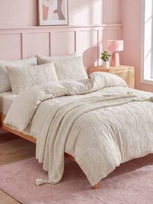 2/3pcs Khaki Bow Tufted Polyester Duvet Cover Set, Bohemian Vintage Bedding Set, Suitable For All Seasons (1 Duvet Cover + 1/2 Pillowcase), Soft & Breathable, Without Filler - Khaki - View 8