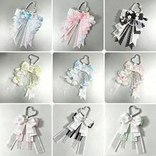 1pc Heart Buckle Satin Ribbon Bow Bag Charm, Lace Long Ribbon Polka Dot Woven Tape Anime Cosplay Live Concert Lolita Ita Bag Idol Support Fabric Rose Plush Wing Decoration Accessory Sweet Style Otaku Collection Handmade Peripheral Ornament - A - View 12