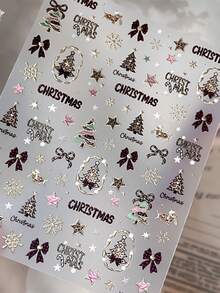 Christmas Nail Stickers Leopard Print Christmas Tree Bow Snowflake Pattern Self-Adhesive Holiday Nail Art Decals - Multicolor - View 4
