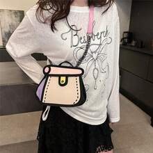 1PC-Chain Bag, Canvas Crossbody Bag, Lightweight Cake Bag, Anime Cartoon Small Square Shoulder Bag - Multicolor - View 6