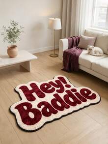 "Hey! Baddie"Text Rug,Soft,Available In Multiple Sizes,Perfect Holiday Gift,Suitable For Living Room,Study,Bedroom,Kitchen,Bathroom Rug,Bedside Rug,Creative Rug,Living Room Rug,Bedroom Rug,Bathroom Decorative,Home Decor,Kitchen Decor - Multicolor - View 2