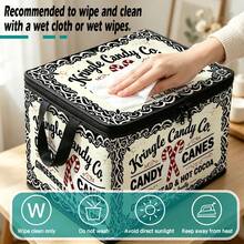 1pc 2D Foldable Zipper Storage Bag, Kringle Candy Co Pattern Print, Thickened Large Capacity Organizer With Reinforced Handle, Suitable For Clothing, Bedding, Cosmetics, Closet, Under Bed Storage, Car Trunk, Office Moving. - View 8