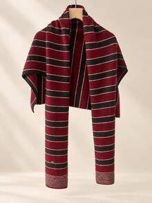 1PC Fashion Casual Autumn/Winter Women's Soft Knit Striped Pattern Korean Style Scarf Shawl, Comfortable And Warm, Suitable For Daily Wear, Shopping And Travel - Multicolor - View 9