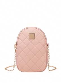 1pc Women's Minimalist Rhombus PU Phone Bag, Solid Color Metal Square Logo Chain Mini Crossbody Shoulder Bag, Daily Commute - M1978 - View 14