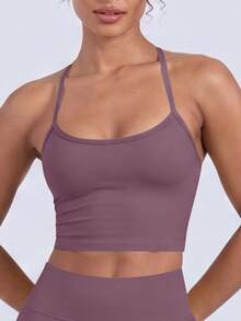 NcmRyu Women's Halter Back Yoga Naked-Feel Booty Gym Casual Sportswear Set - Purple - View 5