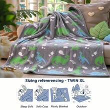 1pc Forest Volcano Dinosaur Glow-In-The-Dark Blanket, Soft Flannel Blanket, Suitable For Sofa, Living Room, Bedroom And Outdoors, Holiday Decoration Gift, Perfect For Teens And Adults - Multicolor - View 7