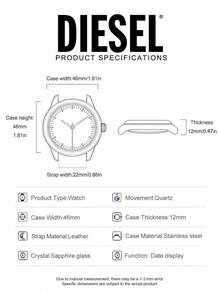 Diesel DZ1206 Men's Practical Gift Watch, Date Display 10BAR Waterproof Durable Daily Watch - Brown - View 6