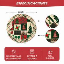 1pc/1set, Pine Tree, Bow, Plaid Pattern, Christmas Linen Placemat, Placemat Table Runner Set, 35cm Round/33*183cm Seasonal Kitchen Dining Table Decor, Christmas Home Decor - Multicolor - View 2