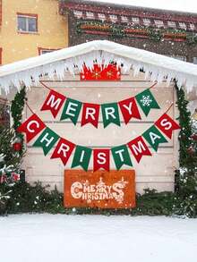 1set Felt Merry Christmas Banner - Festive Pull Flag For Christmas Party Decor And Home Wall Decor - Merry Christmas Bunting - View 2