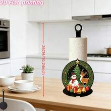 Suitable For All Four Seasons Gift, 2D Flat Printing 1PC Kitchen Paper Towel Holder - Christmas Theme Wreath Design Desktop Kitchen Paper Towel Rack, Snowman Reindeer Christmas Tree Shaped Countertop Paper Towel Storage Rack, Material Does Not Include Paper Towels, Storage Rack For Kitchen Bathroom Living Room Dining Room, Holiday Atmosphere Decoration, This Product Does Not Include Paper Towels, Base Made Of Durable Wooden Material - Multicolor - View 5