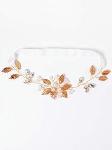 1 chiếc đai đùi cô dâu phong cách Boho lá vàng ngọc trai giả, vòng đùi cưới đính đá rhinestone co giãn cho cô dâu - Vàng - Xem 6