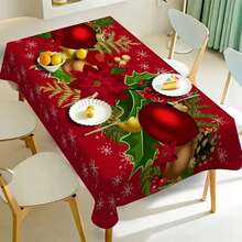 1pc Christmas Themed Tablecloth, Perfect For Holiday Dining, Parties, Weddings And Gifts - Durable Polyester Material, Rectangular - Multicolor - View 3