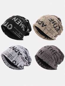 1PC Autumn/Winter Vintage Letter Cotton Pullover Beanie Hat, Slouchy Hat, Headscarf Hat, Suitable For Daily Use - Multicolor - View 6