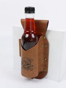 1pc Vintage Pirate Skull Print PU Leather Bottle Holder, Medieval Waist Belt Pouch For Cosplay & Renaissance Fair - A - View 5