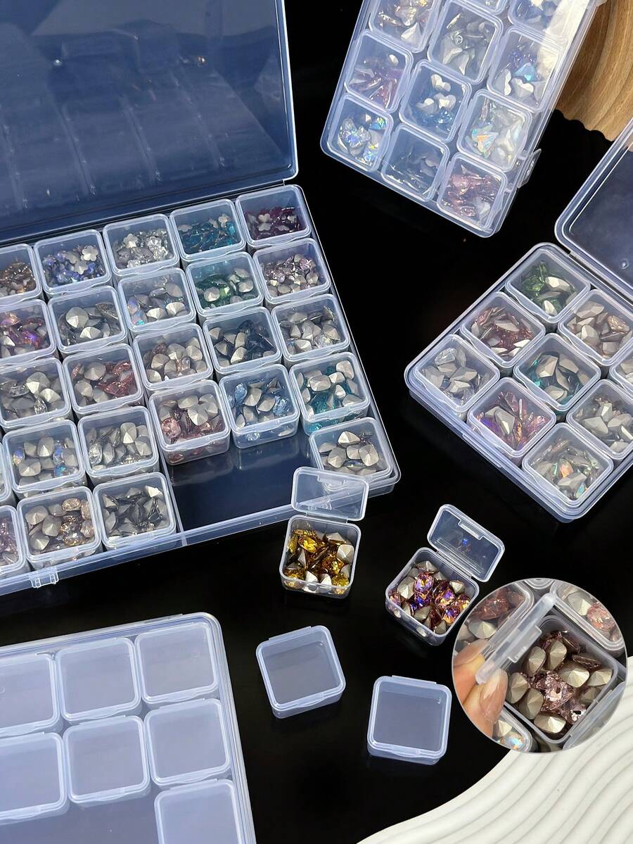 1/10/16/31 Compartment Large Capacity Nail Art Rhinestone Storage Box, Detachable Multi-Grid Visible Jewelry Organizer, Nail Art Container Suitable For Daily Nail Art And Collection - Clear - View 1