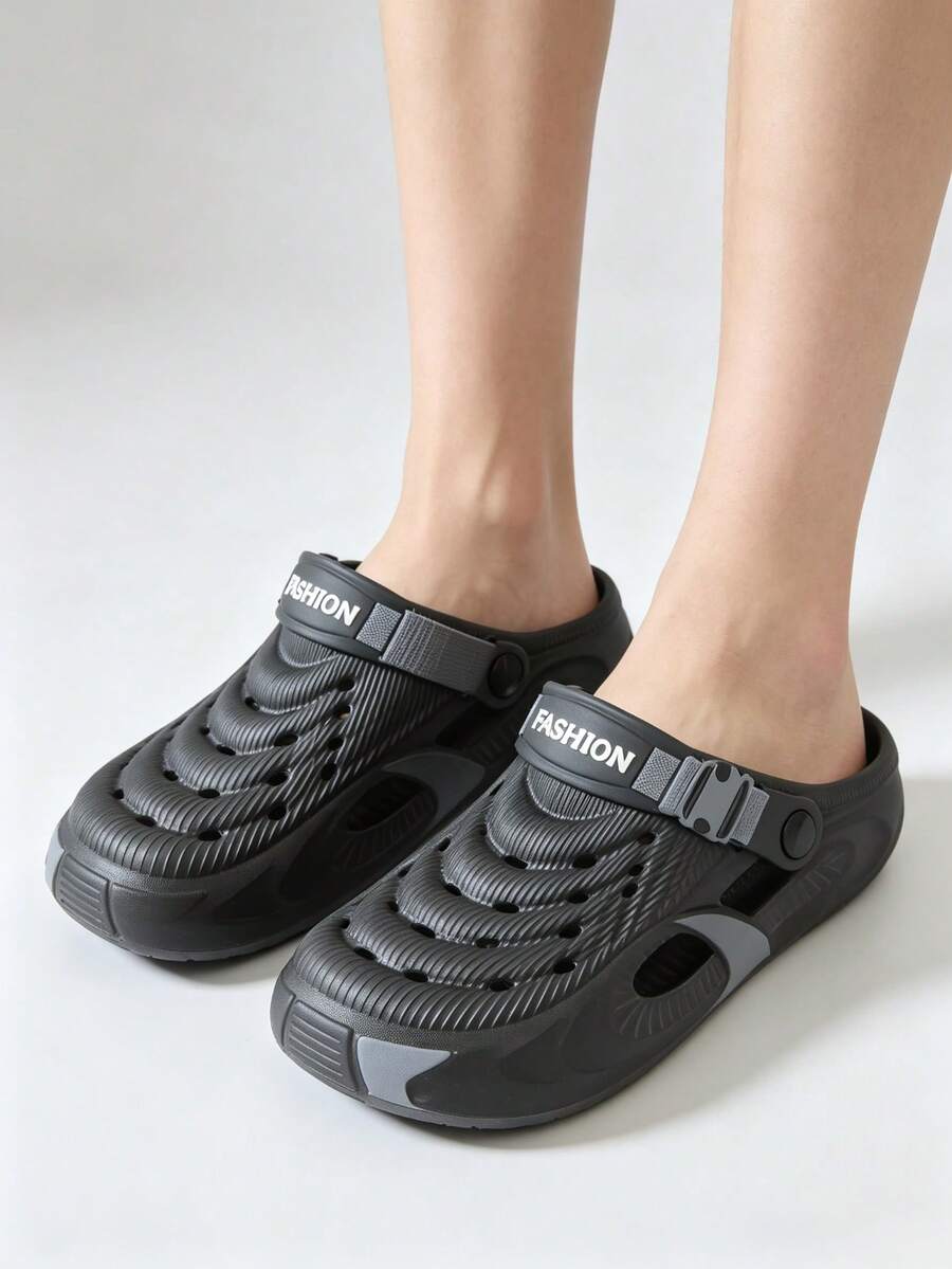 Men's Clogs Hollow Breathable Non-Slip Closed Toe Slippers Comfortable Versatile For Home, Outdoor And Beach - Black - View 1