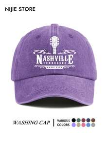 قطعة واحدة قبعة بيسبول مغسولة بطراز عتيق للجنسين مع طباعة رسومية NASHVILLE - أسلوب ريترو - قبعة أب كلاسيكية ناعمة ومريحة وقابلة للتعديل، قبعة بيسبول مناسبة للارتداء في الأماكن الخارجية والحياة اليومية، دافئة ومقاومة للرياح - A - مشاهدة 12