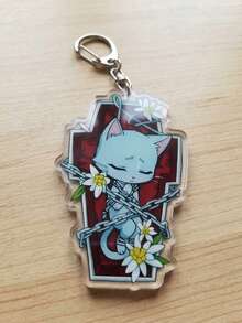 1/6pcs Gothic Coffin Sleeping Cat Acrylic Keychain, Dark Aesthetic Gothic Style, Floral Tombstone Frame & Anime Cat Girl Cat Design, Backpack & Shoulder Bag Charm, Car Key Ring Accessory, Ideal Gift For Cat Lovers & Anime Fans - Multicolor - View 8