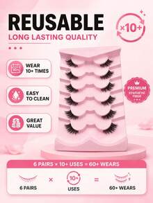 6 Pairs Cat Eye Half False Eyelashes, Fox Style 3D Fluffy Voluminous Lifted Outer Corner Design, 30s Quick Application Beginner-Friendly, Reusable Lightweight Comfortable, Fox Eye Half Lashes For Makeup Beginners, Commuters And Beauty Enthusiasts, Suitable For Daily Commute, Dating, Outings And Beginner Practice - View 6