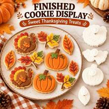 6pcs Press Stamp Cookie Cutter Set, Suitable For Thanksgiving - Includes Pumpkin, Turkey, Maple Leaf And Oak Leaf Shaped Molds, Used For Handmade Dessert Sugar Art Molds. Autumn Party Decoration, Create Textured Sugar Art Works. - View 9