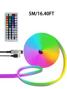 鮮豔 RGB LED 霓虹燈條－44 鍵遙控器，霓虹 RGB LED 燈條，柔性矽膠材質，霓虹燈設計，多色變換，USB 供電，客廳、廚房、聖誕節、房間裝飾用品、家居裝飾品、臥室、生日 - 彩色光 - 查看 12