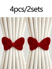 4pcs/2pcs Colorful Bow Curtain Tiebacks, Adjustable No-Drill Design, Decorated With Faux Pearls, Suitable For Bedroom, Living Room, Dining Room, Classroom, Hotel, Tea Room, Guest House, Etc. - one-size - View 15