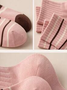1/5 Pairs Maillard Color Series White Socks Women Spring/Autumn Mid-Calf Socks Ins Autumn/Winter Seamless Short Striped - Multicolor - View 4