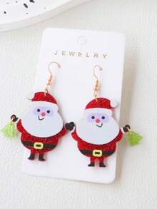 1 Pair Christmas Acrylic Cute Santa Earrings Individual Quirky Holiday Party Gift Studs - Multicolor - View 4