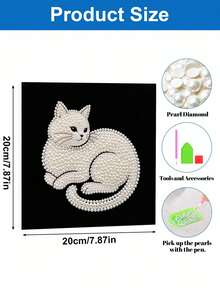 Handmade Pearl Painting Set, Pearl White Cat Pattern Design, Full Set Of Hand Tools, Wall Decoration, Holiday Gifts. - A - View 5