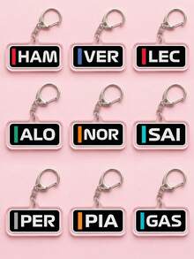 1pc/9pcs F1 Driver Abbreviation Logo Acrylic Keychains, Featuring Multiple Iconic Helmet Patterns Of Famous Drivers, Sports Style, High-Transparency Acrylic Material, High-Definition Printing With Exquisite D-Shaped Buckle, Fashionable Bag Charm And Race Merchandise, Suitable For Back-To-School Season, Fan Gatherings, Daily Wear And Fan Gifts, All Seasons. - Multicolor - View 5